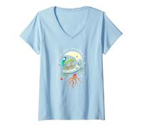 Débardeurs de la colonie T-Shirt avec Col en V, Femme, Bleu Céleste, M
