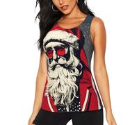 Débardeurs d'entraînement pour femmes avec imprimé Père Noël mignon, haut de yoga athlétique, sans manches, à séchage rapide, noir, M