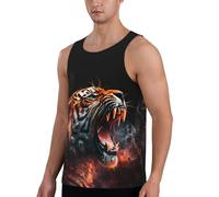 Débardeurs d'entraînement pour homme - Cool Tiger T-shirt sans manches à séchage rapide pour homme avec course à pied, Noir/blanc, XL