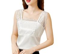 Débardeurs d'été en satin pour femmes, chemises sexy en dentelle basique, haut de maillot de corps, blanc, XXXL