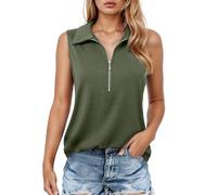Débardeurs et camisole légers pour femme pour un usage quotidien. Design élégant à fermeture éclair avec col échancré, parfait pour la garde-robe de printemps et d'été., Vert armée., XXL