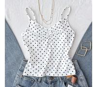 Débardeurs et camisoles pour filles préadolescentes, blanc et noir à pois, tricot, décontracté, mignon, style minimaliste des années 80, imprimé à pois, ajusté, froncé, top court, printemps, été, écol