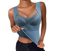 Débardeurs Femme avec Dentelle Débardeurs Femmes avec Soutien-gorge Intégré Gilet Thermique Serré Chaud Gilet Polaire Sans Couture Double Face Sous-vêtements Thermiques Col en V Sans Manches Débardeur