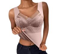 Débardeurs Femme avec Dentelle Débardeurs Femmes avec Soutien-gorge Intégré Gilet Thermique Serré Chaud Gilet Polaire Sans Couture Double Face Sous-vêtements Thermiques Col en V Sans Manches Débardeur