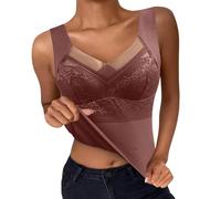 Débardeurs Femme avec Dentelle Débardeurs Femmes avec Soutien-gorge Intégré Gilet Thermique Serré Chaud Gilet Polaire Sans Couture Double Face Sous-vêtements Thermiques Col en V Sans Manches Débardeur