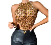 Débardeurs Femme Débardeur Élégant À Bretelles Camisole Débardeurs Chic Soirée Haut Casual Sexy Top Paillettes pour Les Réveillons Jaune One Size