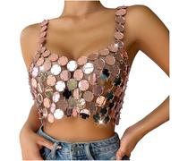 Débardeurs Femme Débardeurs Casual Paillettes Camisole Débardeur Glamour Soirée Haut Chic Party Tank À Bretelles pour Les Réveillons Rose One Size