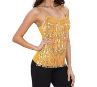 Débardeurs Femme Débardeurs Glamour Paillettes Camisole Brillante Débardeur Chic Carnaval Top Décontracté Party Tank À Bretelles pour Les Réveillons Or XL