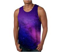 Débardeurs Galaxy pour homme à col rond pour entraînement, course à pied, gym, chemise respirante sans manches, chemise univers, ciel étoilé, espace, carnaval, costume, violet, L