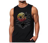 Débardeurs Homme Été, T Shirt sans Manches Imprimé Cocotier Col Rond Respirant Musculation Fitness Debardeur Casual Tendance Classique pour Hommes Tank Top de D'entraînement la Course à Pied