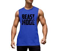 Débardeurs Homme, Marcel Homme, Débardeur D'Été Ample Haut Décontracté sans Manches Coupe Ample Ourlet Long pour La Gym L'Entraînement Le Streetwear Imprimé Lettres Confortable Et Respirant (Blue L)