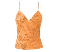 Débardeurs légers pour femmes - Tops estivaux élégants et transparents avec paillettes pour un décontracté ou vacances coupe sans manches idéale pour chaudes et le style printemps-été (Orange, M)