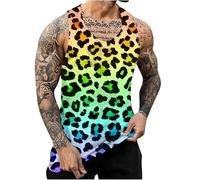 Débardeurs léopard pour Hommes Gilet Vintage 3D imprimé Animal Tiger Leopard Graphic Round Neck Vest T-Shirt sans Manches pour Le Sport et la Musculation