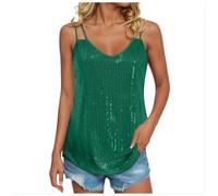Débardeurs Paillettes Femme 2026 Chic Et Élégant Soiree Hauts Sexy col en V Tee Shirt Bretelles et Paillette Party Club Chemisiers et Blouses Femme Chemises sans Manches Sequins Carnaval Haut Vetement