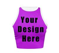 Débardeurs Personnalisés pour Femmes avec Votre Image/Texte - Débardeur Court sans Manches Sexy Personnalisé pour Femmes, Hauts Courts De Yoga, Hauts De Sport De Base, S