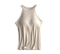 Débardeurs pour femme avec soutien-gorge intégré, débardeurs à col ras du cou, couleur unie, sans manches, caraco d'été, chemise décontractée pour femme, coupe slim, tunique basique