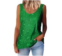 Débardeurs pour femmes décontractés à col rond avec bretelles à paillettes scintillantes brillantes camisoles débardeurs sans manches à paillettes scintillantes, Vert, L