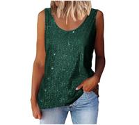 Débardeurs pour femmes décontractés à col rond avec bretelles à paillettes scintillantes brillantes camisoles débardeurs sans manches à paillettes scintillantes, vert/noir, S