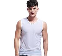 Débardeurs sans manches pour homme en tricot côtelé transparent en crochet creux T-shirt d'entraînement, Blanc, XXL