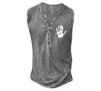 Débardeurs Sport Homme Vintage, T Shirt sans Manche Col en V Imprimé avec Boutons Debardeur Grande Taille Casual Chic Tendance Basiques Classique Tank Tops pour Hommes Fitness Gym Streetwear