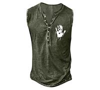 Débardeurs Sport Homme Vintage, T Shirt sans Manche Col en V Imprimé avec Boutons Debardeur Grande Taille Casual Chic Tendance Basiques Classique Tank Tops pour Hommes Fitness Gym Streetwear