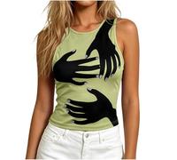 Debardeurs-Tops Femme Grande Taille Imprime Abstrait Double Couche Col Rond Leger Transparence Motif Moderne Tunique Vacances Confort (Green, M)