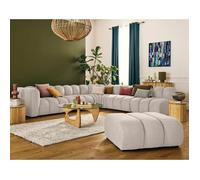 Debbie - canapé modulable d'angle droit 5 places en tissu texturé - Beige