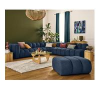 Debbie - canapé modulable d'angle droit 5 places en tissu texturé - Bleu Bleu