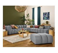Debbie - canapé modulable d'angle droit 5 places en tissu texturé - Gris