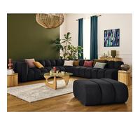 Debbie - canapé modulable d'angle droit 5 places en tissu texturé - Noir