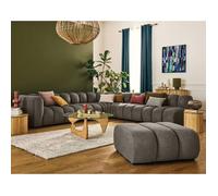 Debbie - canapé modulable d'angle droit 5 places en tissu texturé - Taupe