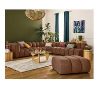 Debbie - canapé modulable d'angle droit 5 places en tissu texturé - Terracotta