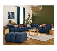 Debbie - canapé modulable d'angle gauche 5 places en tissu texturé - Bleu