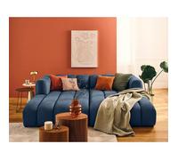 Debbie - canapé modulable droit 3 places avec double méridienne - assise profonde - en tissu texturé - Bleu