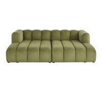 Debbie - canapé modulable droit 3 places avec double méridienne - assise profonde - en tissu texturé - Vert