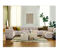 Debbie - canapé modulable panoramique d'angle droit 7 places en tissu texturé - Beige