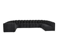 Debbie - canapé modulable panoramique d'angle droit 7 places en tissu texturé - Noir Noir G