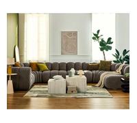 Debbie - canapé modulable panoramique d'angle droit 7 places en tissu texturé - Taupe