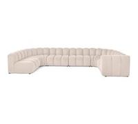Debbie - canapé modulable panoramique d'angle gauche 7 places en tissu texturé - Beige