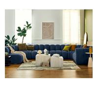 Debbie - canapé modulable panoramique d'angle gauche 7 places en tissu texturé - Bleu