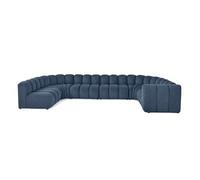 Debbie - canapé modulable panoramique d'angle gauche 7 places en tissu texturé - Bleu