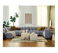 Lisa Design - Debbie - canapé modulable panoramique d'angle Gauche 7 Places en Tissu texturé, Gris