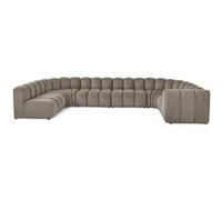 Debbie - canapé modulable panoramique d'angle gauche 7 places en tissu texturé - Taupe Taupe G