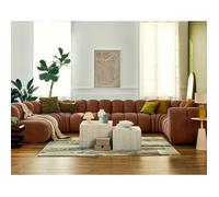 Debbie - canapé modulable panoramique d'angle gauche 7 places en tissu texturé - Terracotta