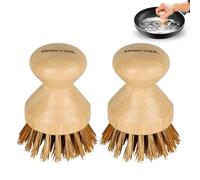 DEBETOOL Brosse en fonte avec poils en laiton et manche en bambou naturel - Nettoyant en fonte robuste pour woks, grilles, barbecues et poêles - Nettoyage et entretien sans effort