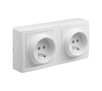 DEBFLEX - Blok - Double Electrique Murale Saillie - Prise Murale Idéale Rénovation - Installation En Saillie - Blanche - 140 x 70 x 39,6 mm