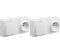 DEBFLEX - Blok - Interrupteur Va-et-vient + Prise de Courant 2P+T - Duo Complet pour Rénovation - Facile à Installer - Pose en Saillie à l'Horizontale Ou Verticale - Blanc - 140 x 70 x 39,6 mm