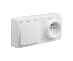 DEBFLEX - Blok - Interrupteur Va-et-vient + Prise de Courant 2P+T - Duo Complet pour Rénovation - Facile à Installer - Pose en Saillie à l'Horizontale Ou Verticale - Blanc - 140 x 70 x 39,6 mm