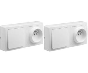 DEBFLEX - Blok - Interrupteur Va-et-vient + Prise de Courant 2P+T - Duo Complet pour Rénovation - Facile à Installer - Pose en Saillie à l'Horizontale Ou Verticale - Blanc - 140 x 70 x 39,6 mm