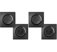 DEBFLEX - Casual Evo - Lot Complet 3 Prises 2P+T Affleurantes + 2 Interrupteurs Va et Vient - Design Sobre - Faciles à Installer - ABS - Installation Encastrée - Noir (Lot de 2)
